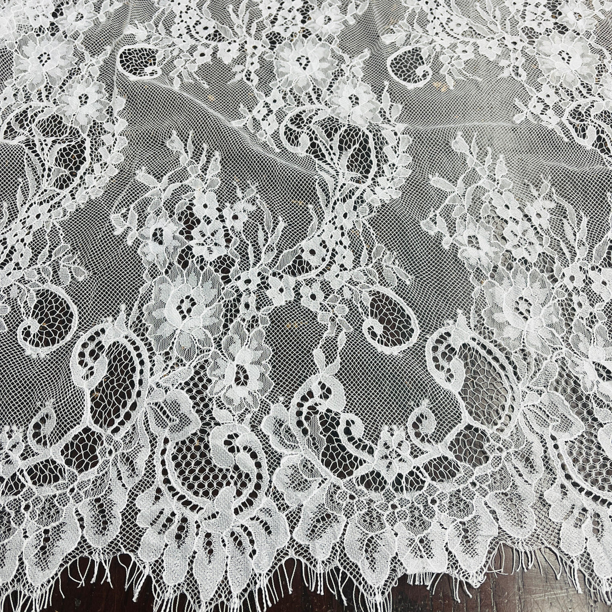 Embroidered Lace Fabric with Eyelash Scallop