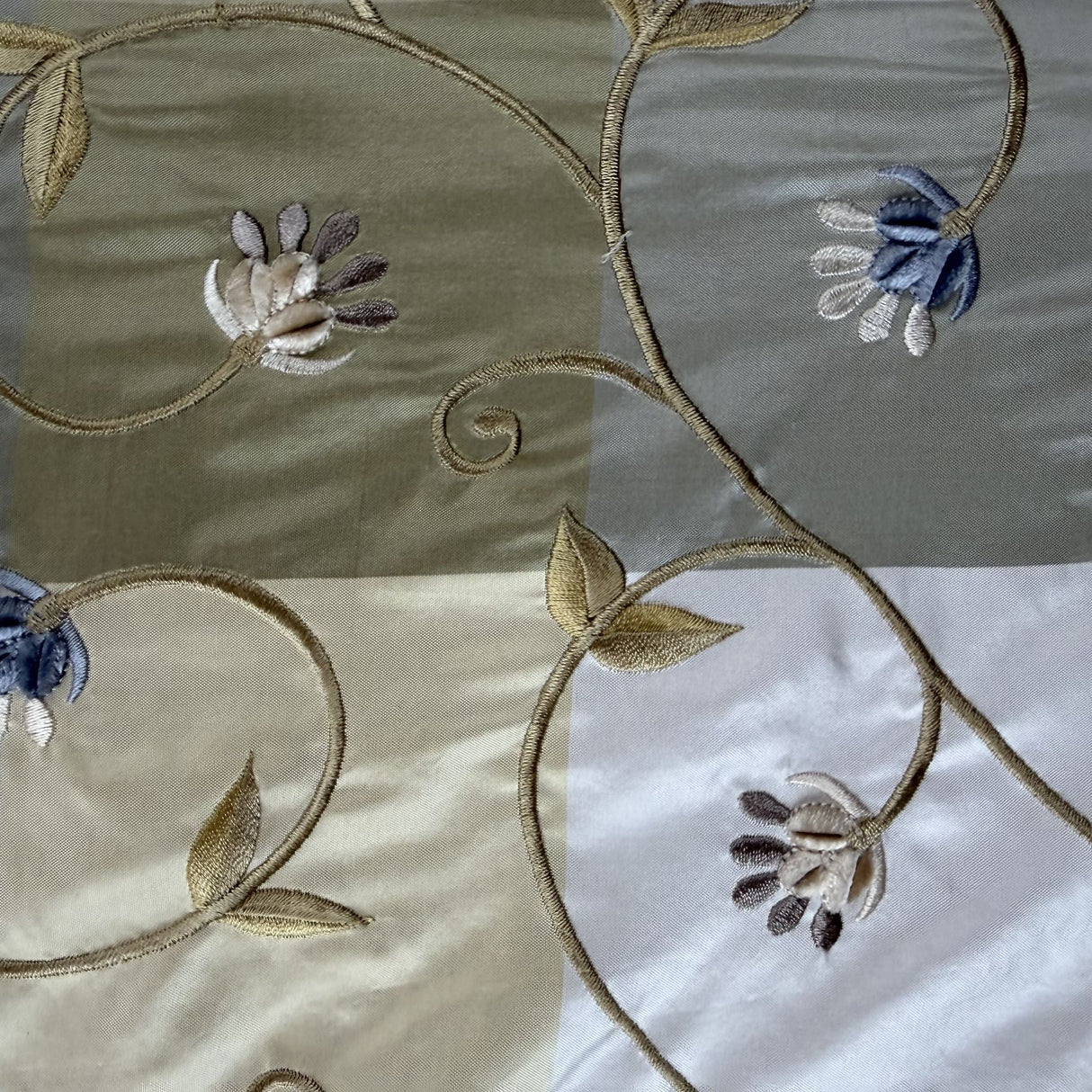 Caroline Embroidered Floral Silk Fabric - Apricot, Blueberry, Melon, Wheat, 54" Width (1 Yard)