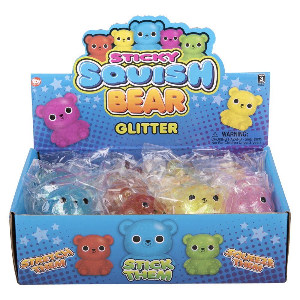 Squish Sticky Glitter Bear (12 Pc Display)