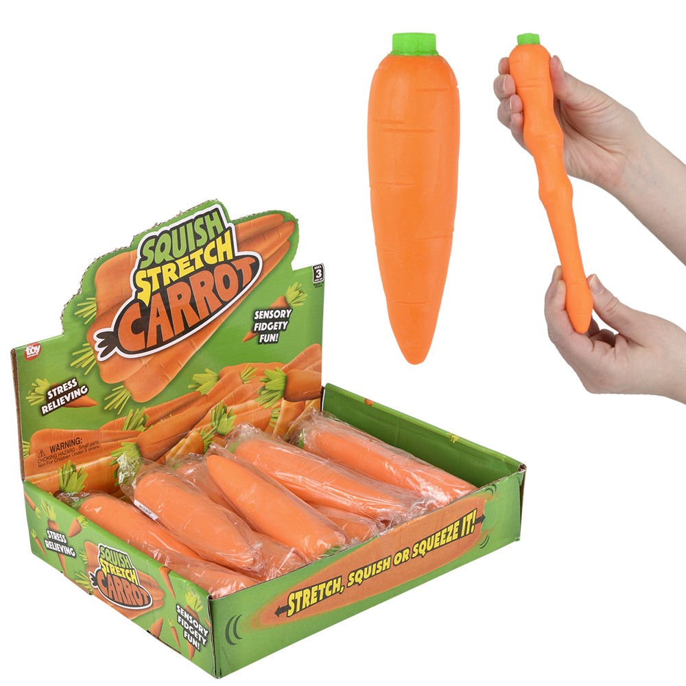 Stretch And Squeeze Carrot Fidget Toy (12 Pc Display)