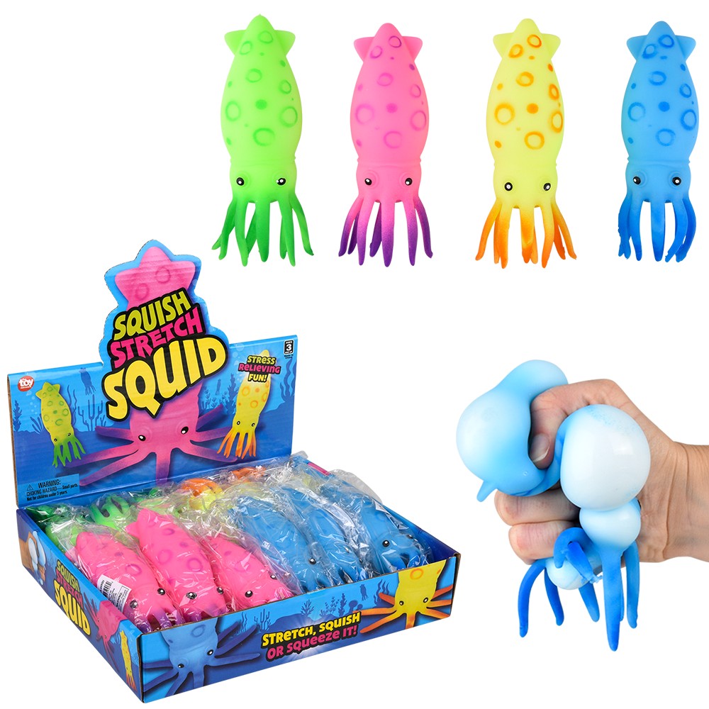 Squish And Stretch Squid Fidget Toy 6.25" (12 Pc Display)