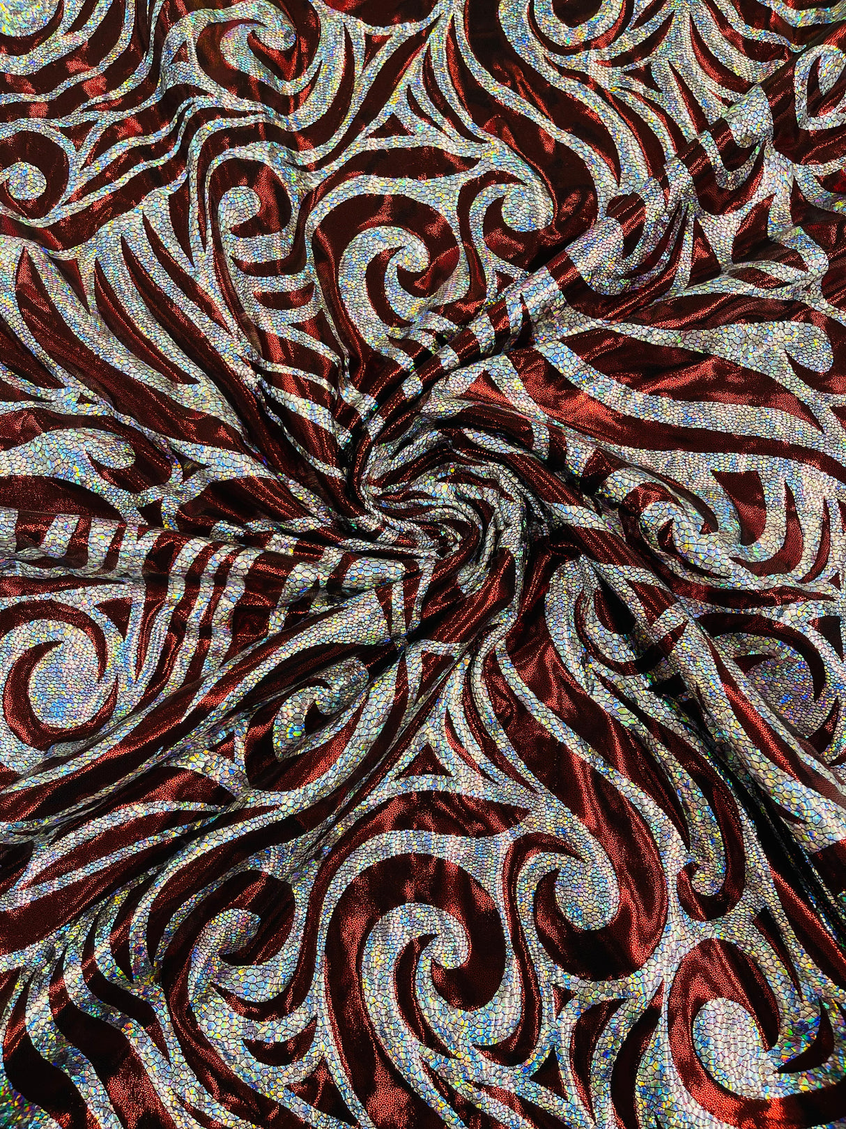 Foil Flame Spandex Fabric - Holographic Flame Print, 58" Width (1 Yard)