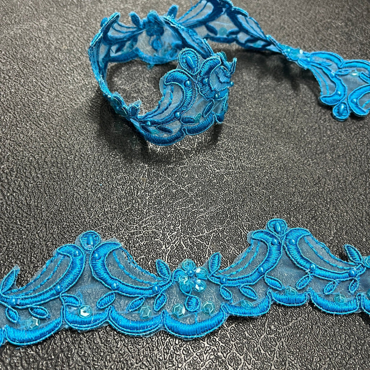 1 Yard Beaded & Corded Lace Trimming on Organza | 1.75" Wide | Elegant Embroidered Trim for Bridal, Formalwear & Costumes