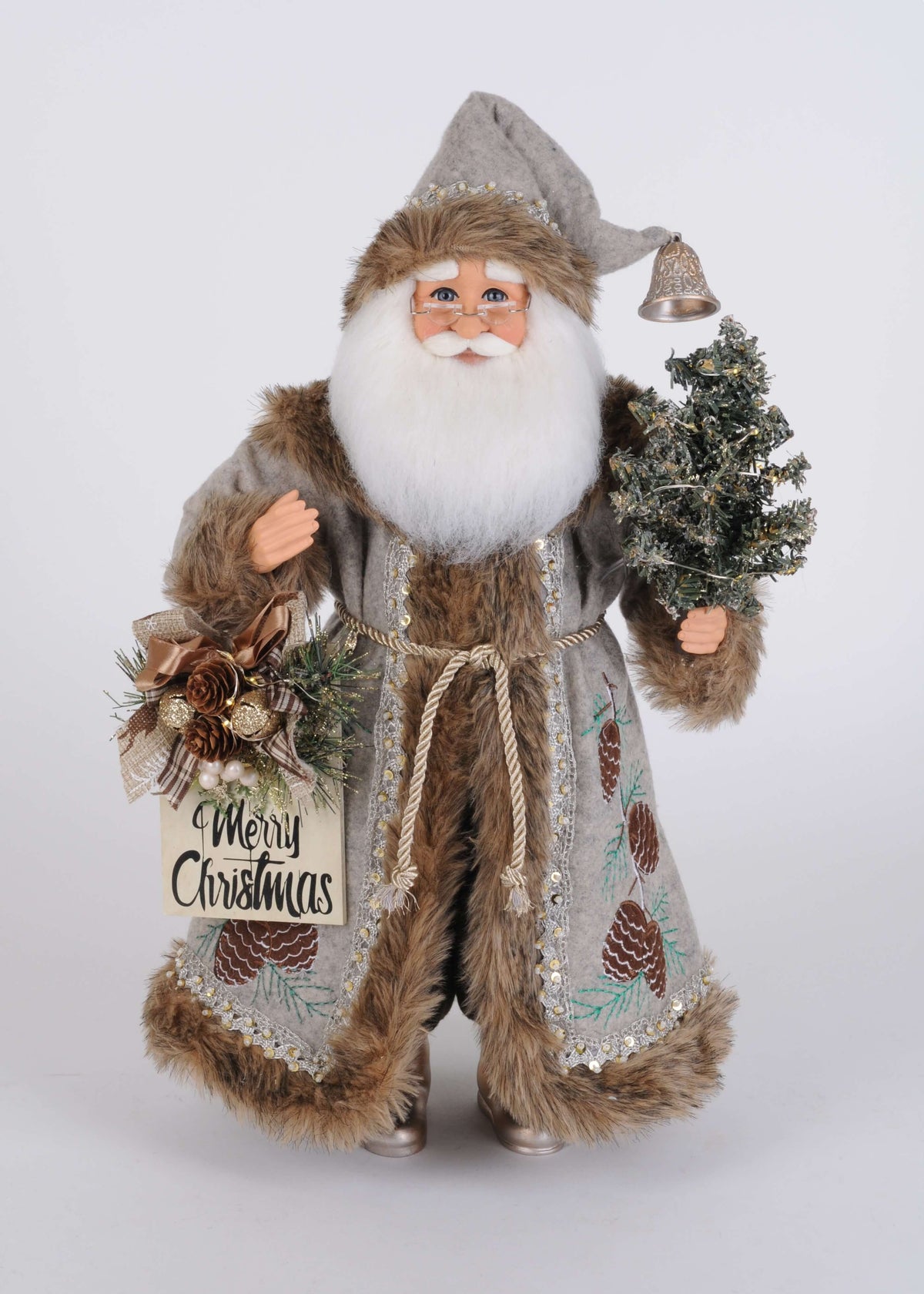 Lighted Silver Pine Santa