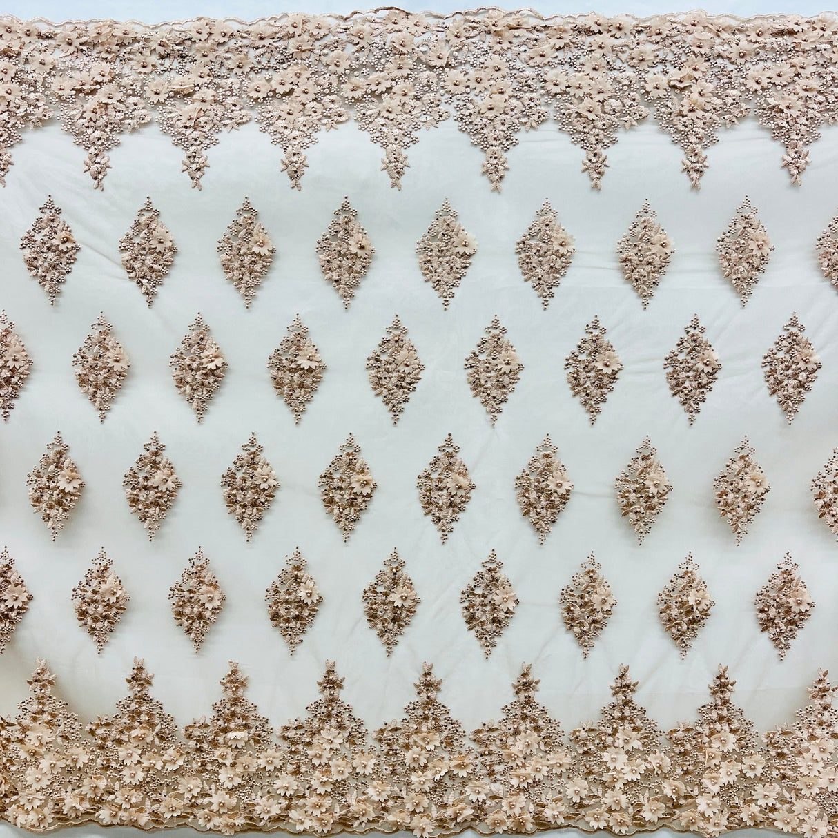 Beaded 3D Floral Lace Fabric