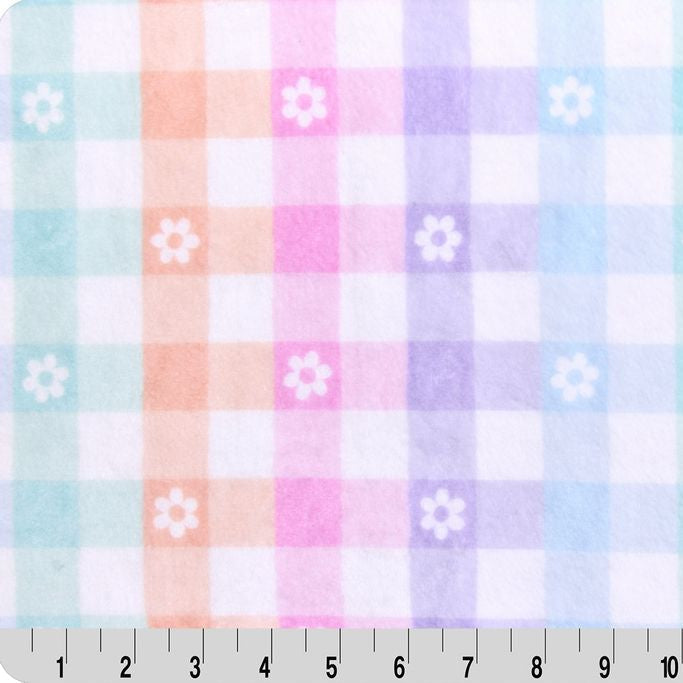 Minky Plush Fabric Pastel Gingham Daisy 58-60"
