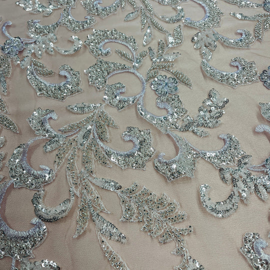 1 Yard Beaded Lace Fabric Embroidered 100 Percent Polyester Net Mesh 53 inch Width