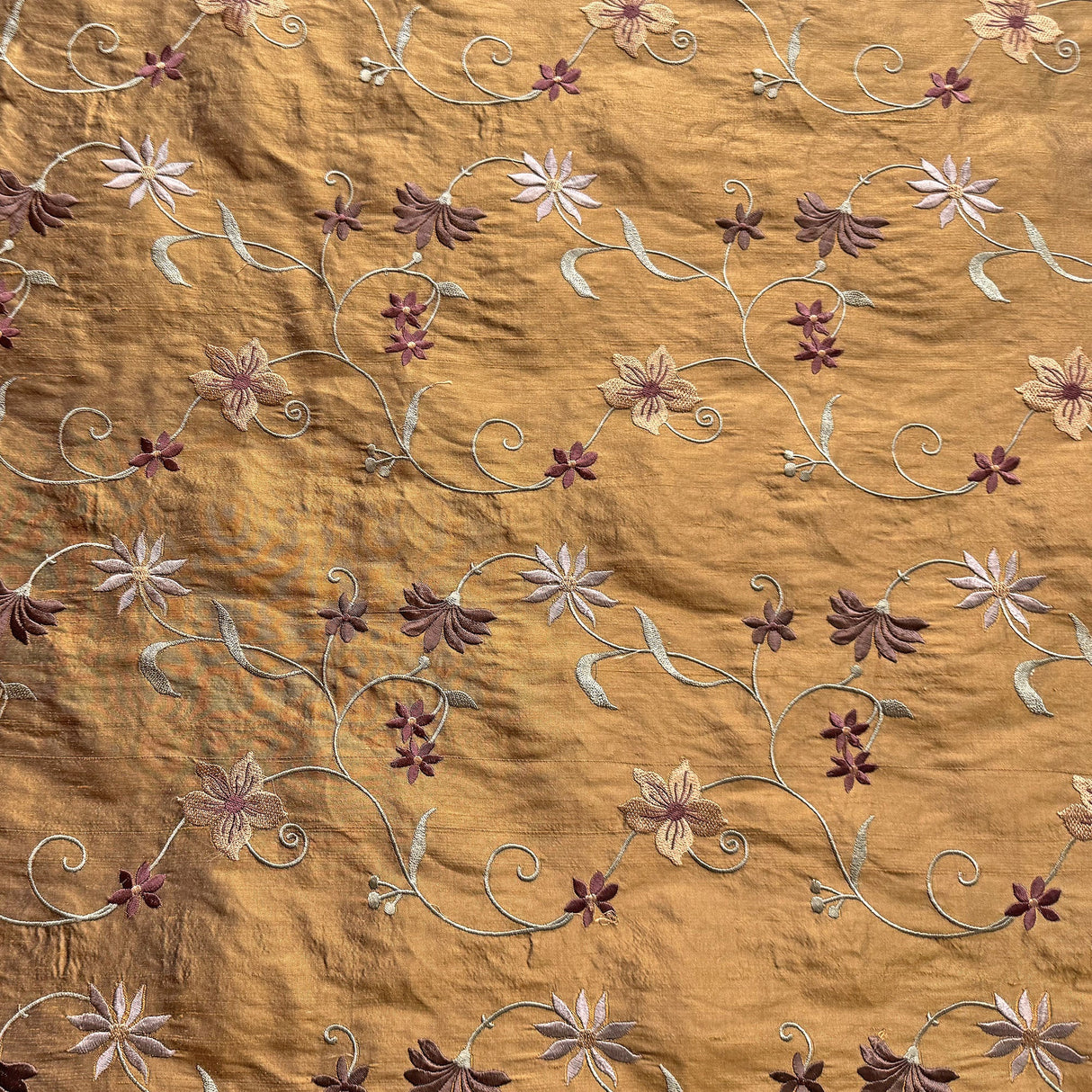 Cellini Silk Fabric - Floral Embroidered, 54" Width (1 Yard)