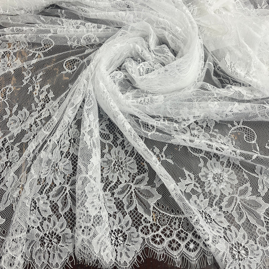 3 Yards Chantilly Embroidered Lace Fabric with Eyelash Scallop