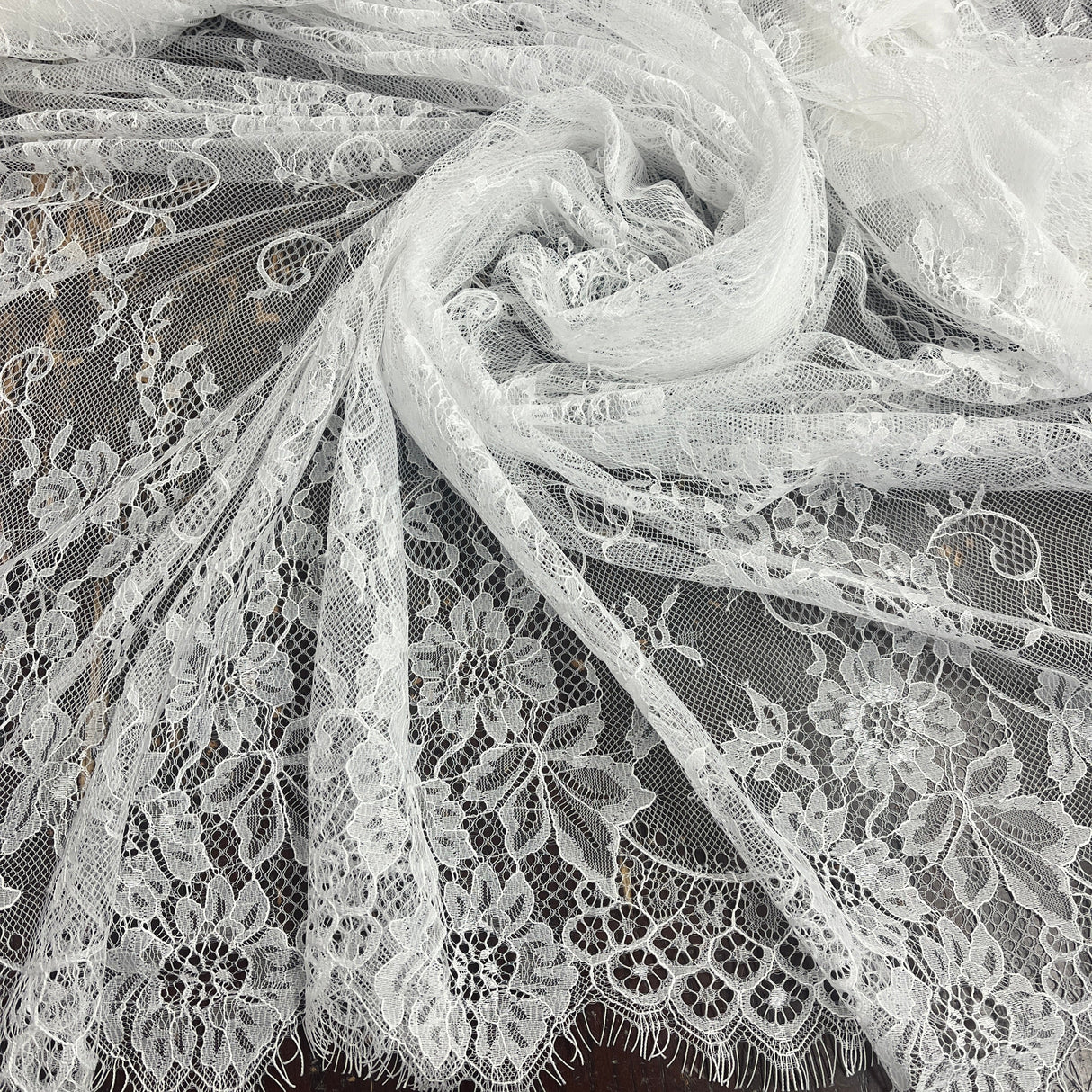 Embroidered Chantilly Lace with Eyelash Scallop