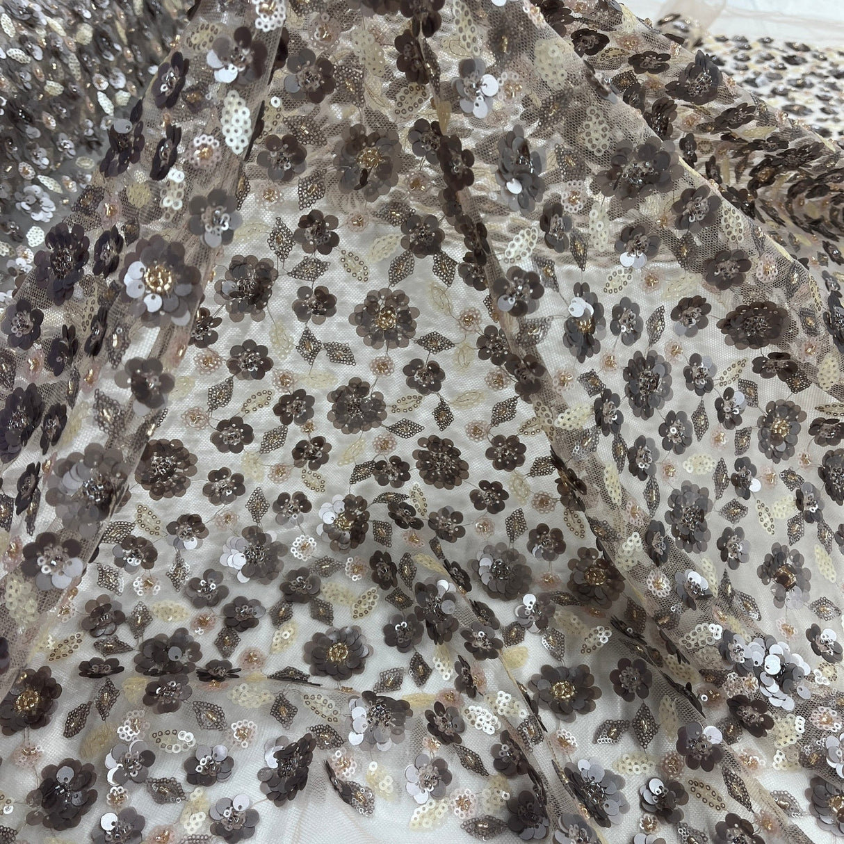 1 Yard Beaded and Sequined Lace Fabric Embroidered Net Mesh 54" Width