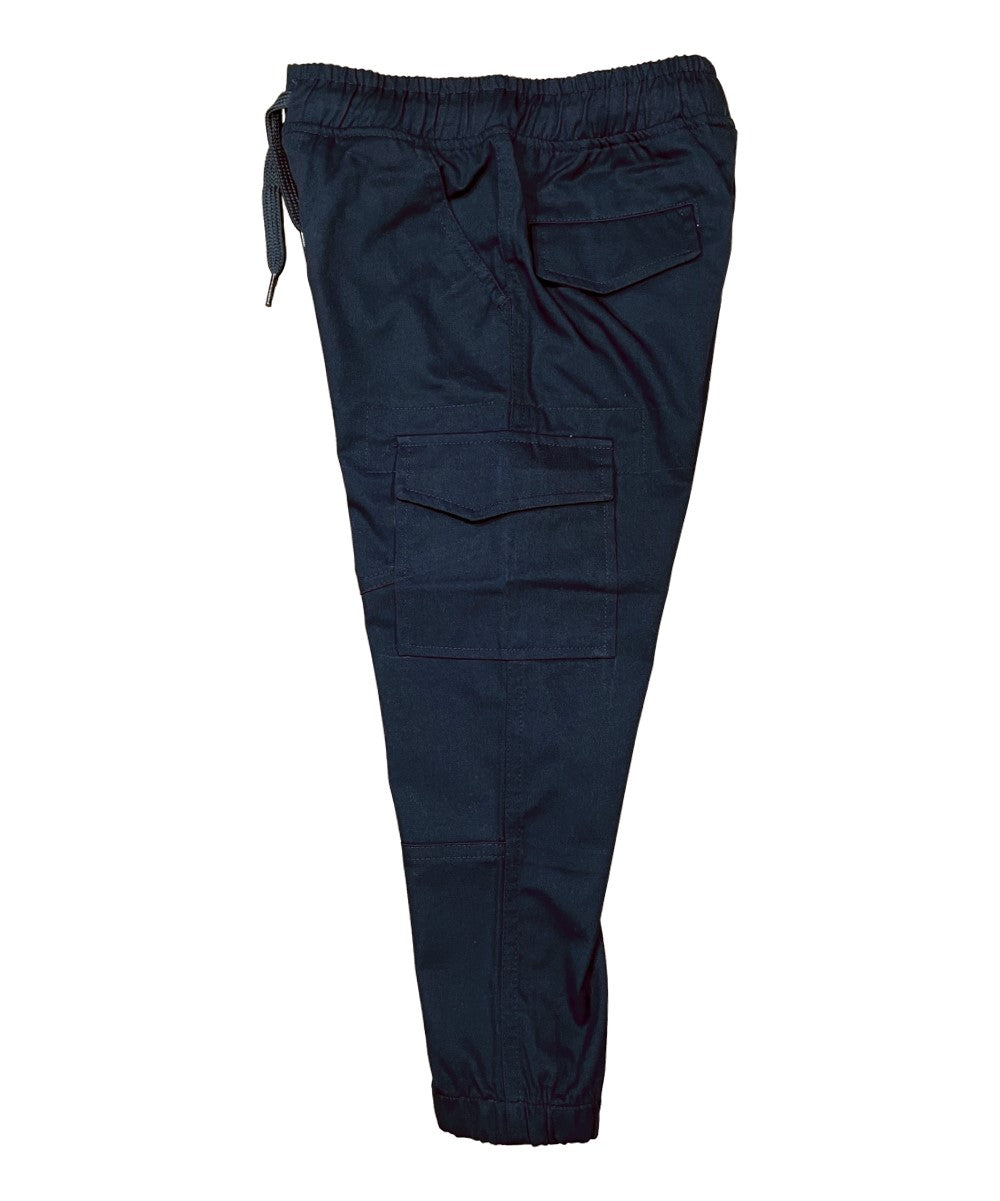 Boy Cargo Jogger Polyester Cotton Fabric - Navy, Khaki, School Uniform Pants, Elastic Waist, Sizes 4-16 (1 Piece)
