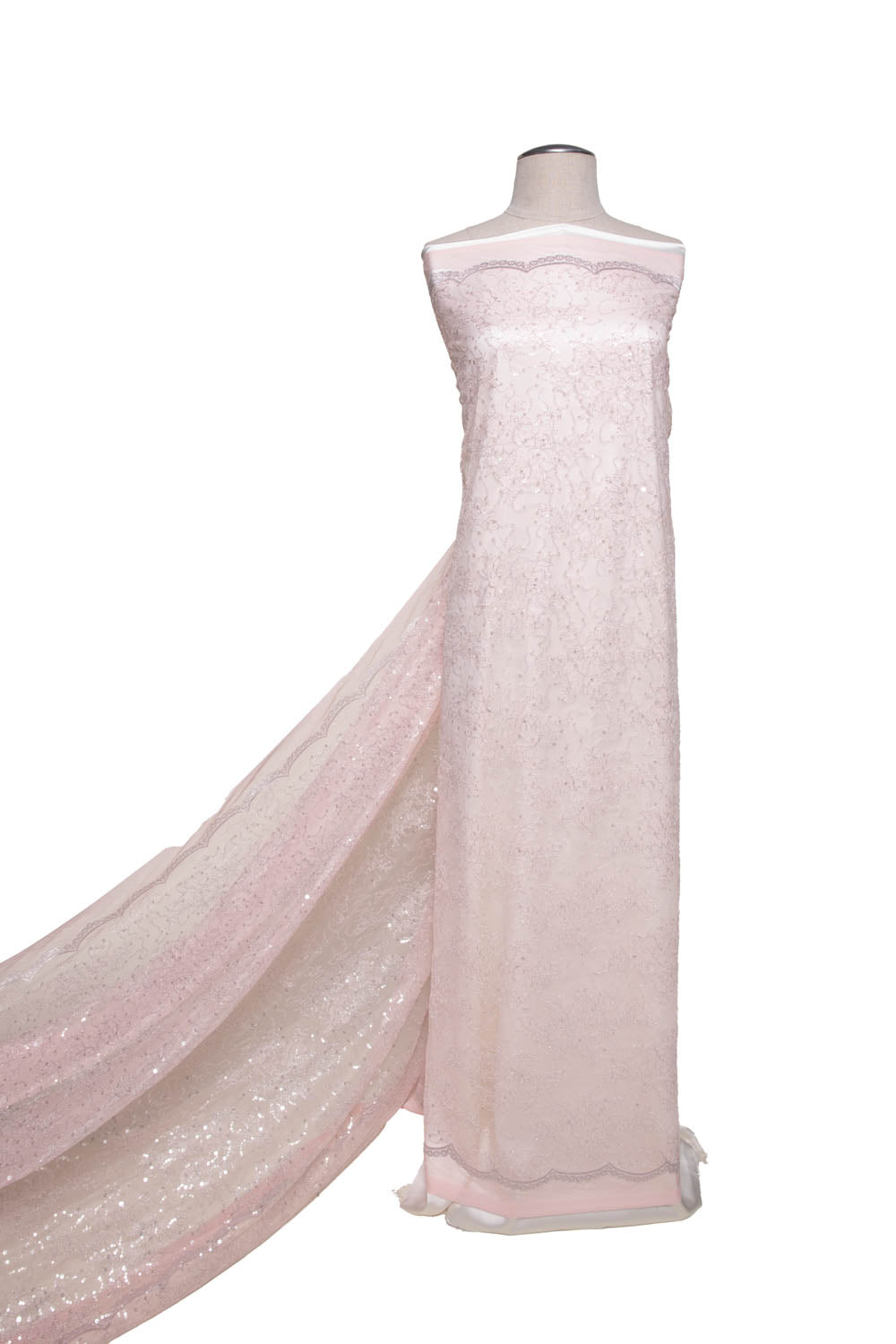 1 Yard Elegant Chantilly Lace Fabric with Floral Embroidery and Sparkling Sequins, 100% Nylon