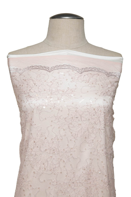 1 Yard Elegant Chantilly Lace Fabric with Floral Embroidery and Sparkling Sequins, 100% Nylon