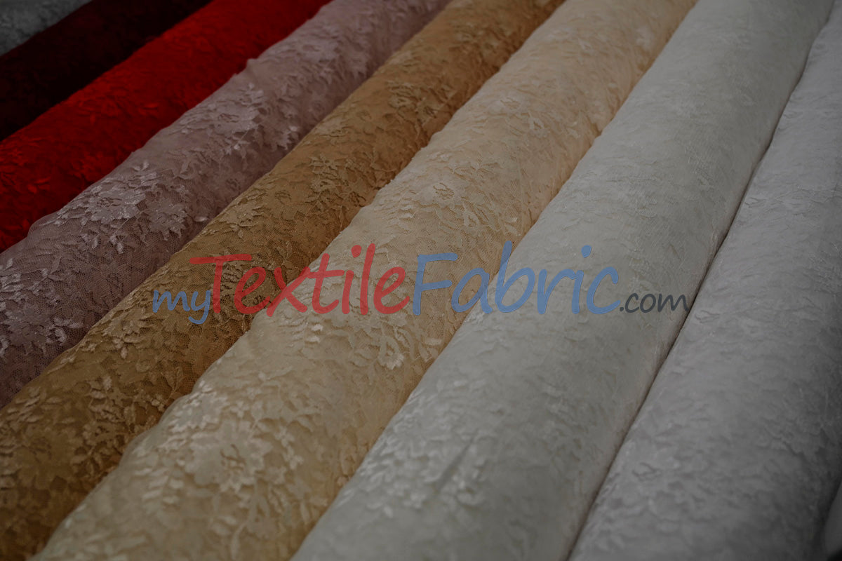 Chantilly Lace Polyester Fabric - Floral Embroidery, Sheer Mesh, 52" Width (1 Yard)