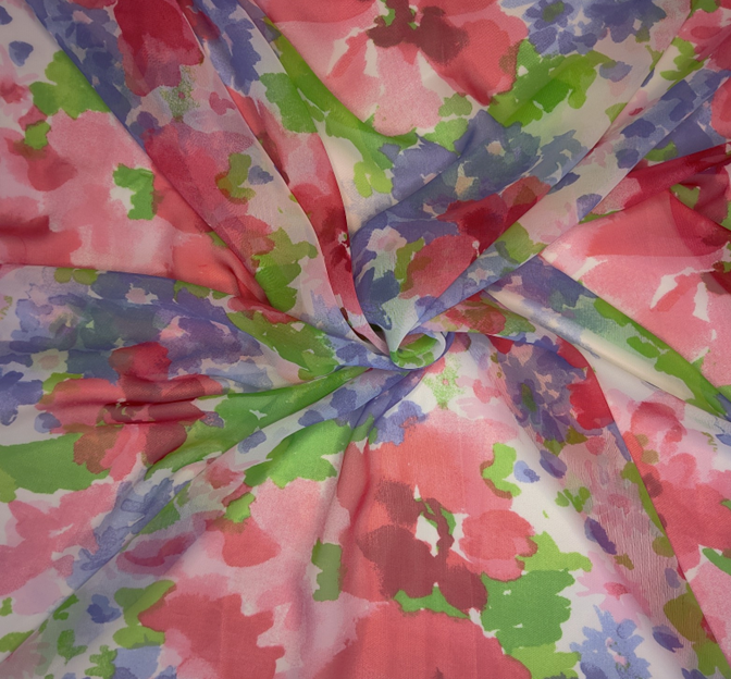 Chiffon 1B801 Polyester Fabric - White/Fuchsia/Purple, 56/58" Width