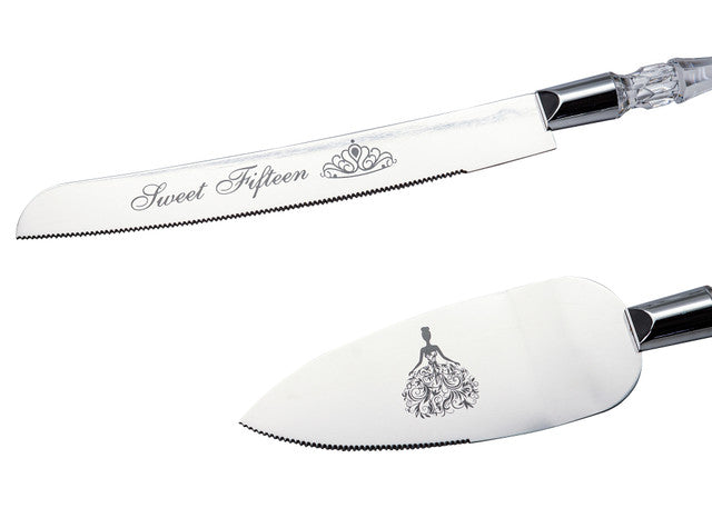 Quinceañera Cake Knife and Server Set with “Sweet Fifteen” Engraving