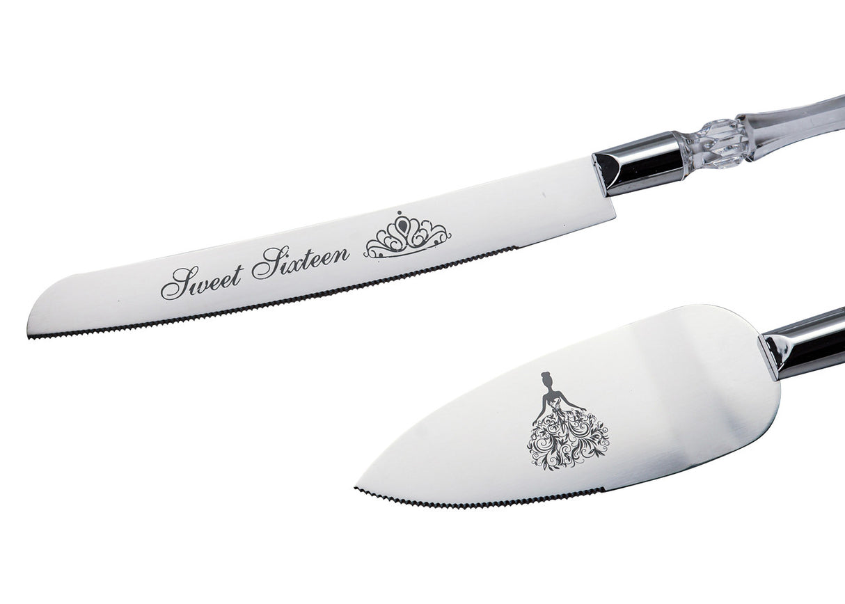 Quinceañera Cake Knife and Server Set with “Sweet Sixteen” Engraving