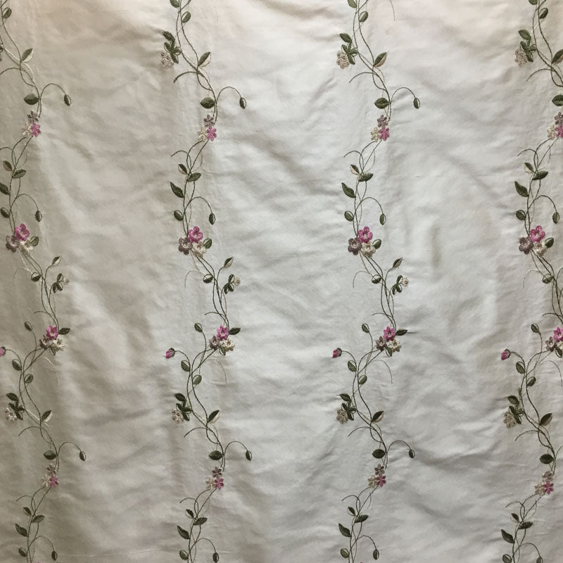 Clarence Silk Fabric - Floral Embroidered Stripe, 54" Width (1 Yard)