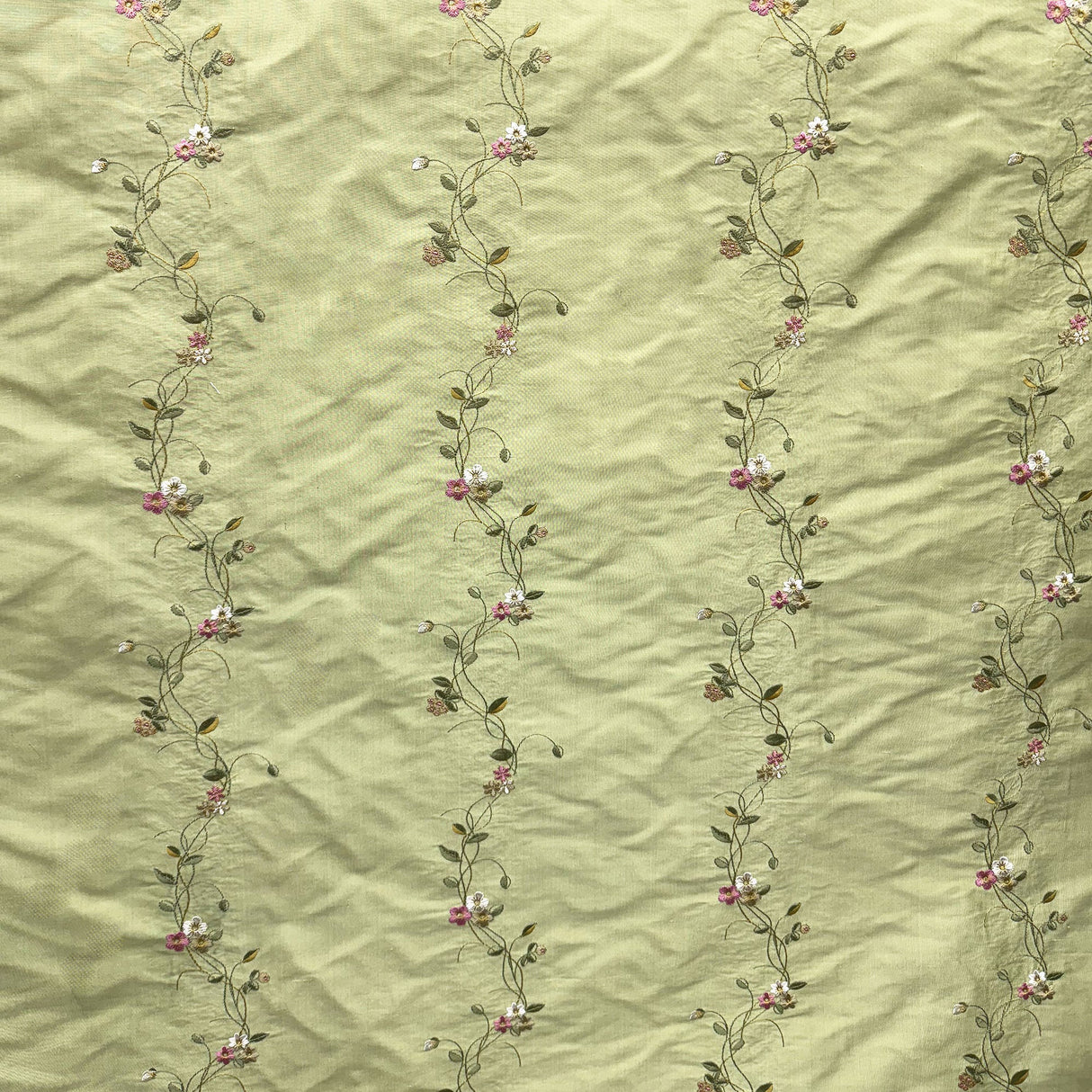 Clarence Silk Fabric - Floral Embroidered Stripe, 54" Width (1 Yard)