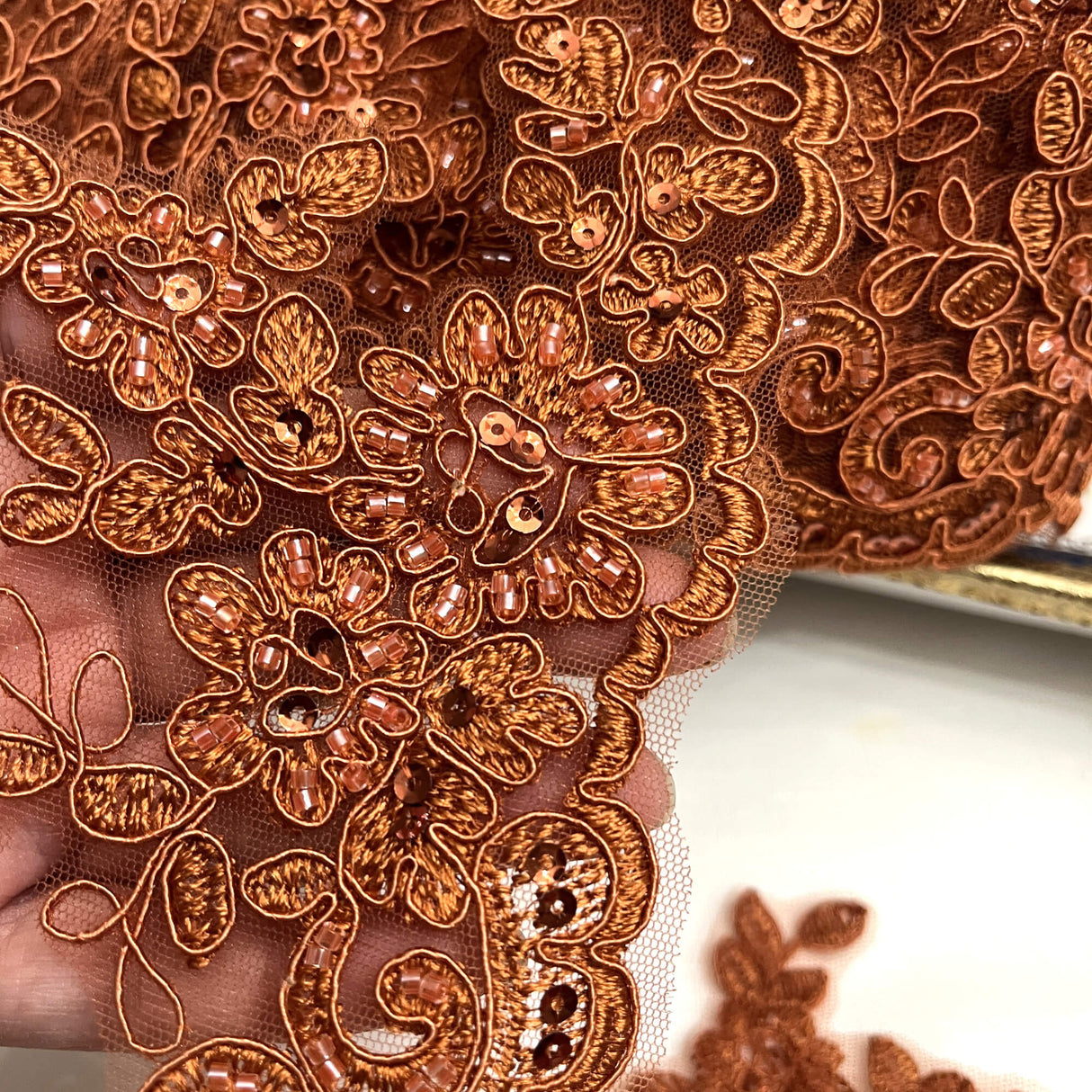 Beaded Corded Lace Trimming 4"