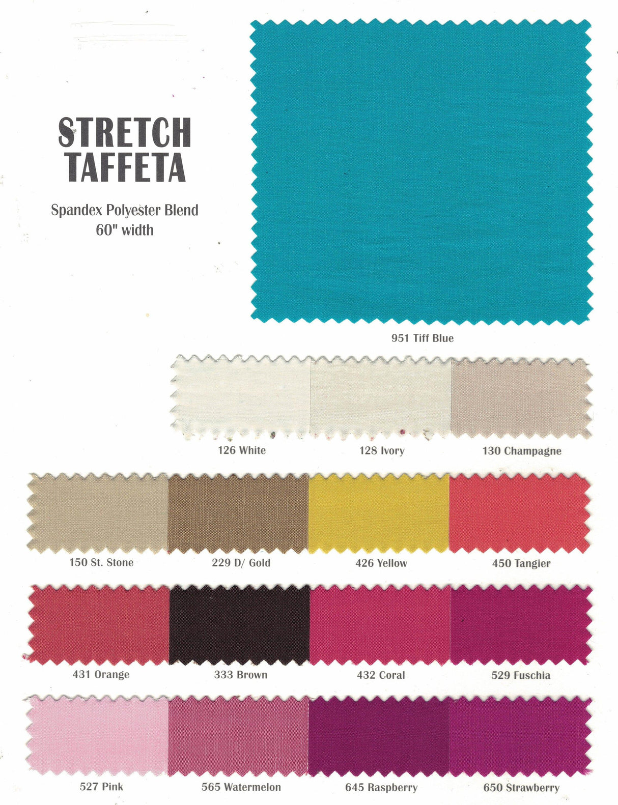 Stretch Taffeta Fabric - Multiple Solid Colors, 57/58" Width (Continuous Yards)