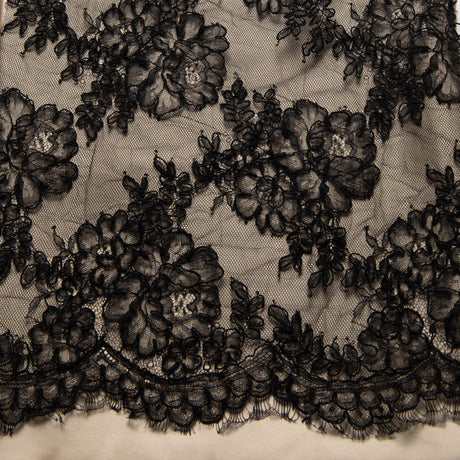 1 Yard Elegant Corded Chantilly Lace Fabric with Embroidered Floral Design, 54" Wide