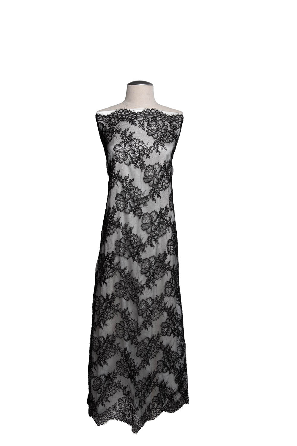 1 Yard Elegant Corded Chantilly Lace Fabric with Embroidered Floral Design, 54" Wide