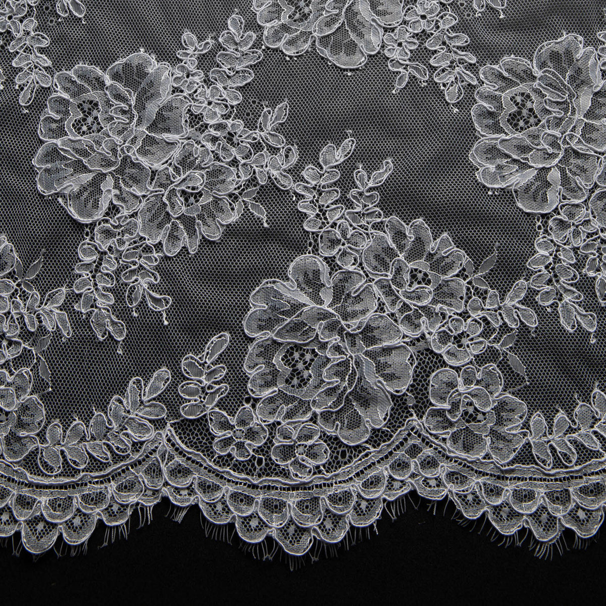 1 Yard Elegant Corded Chantilly Lace Fabric with Embroidered Floral Design, 54" Wide