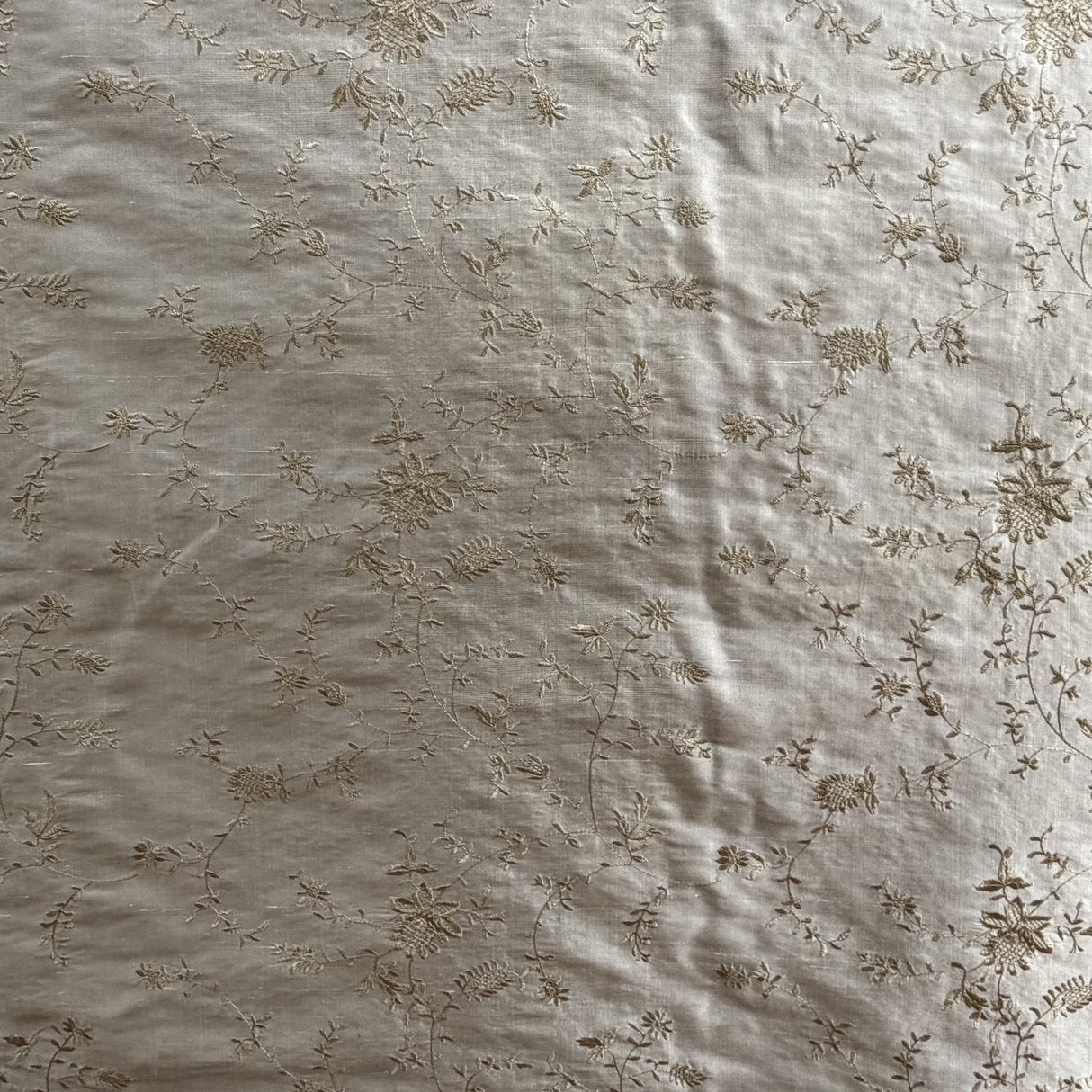 Cornelia Floral Embroidered Silk Fabric - Bamboo, Brass, Bronze, Fawn, Fire, Sand, Taupe, 54" Width (1 Yard)