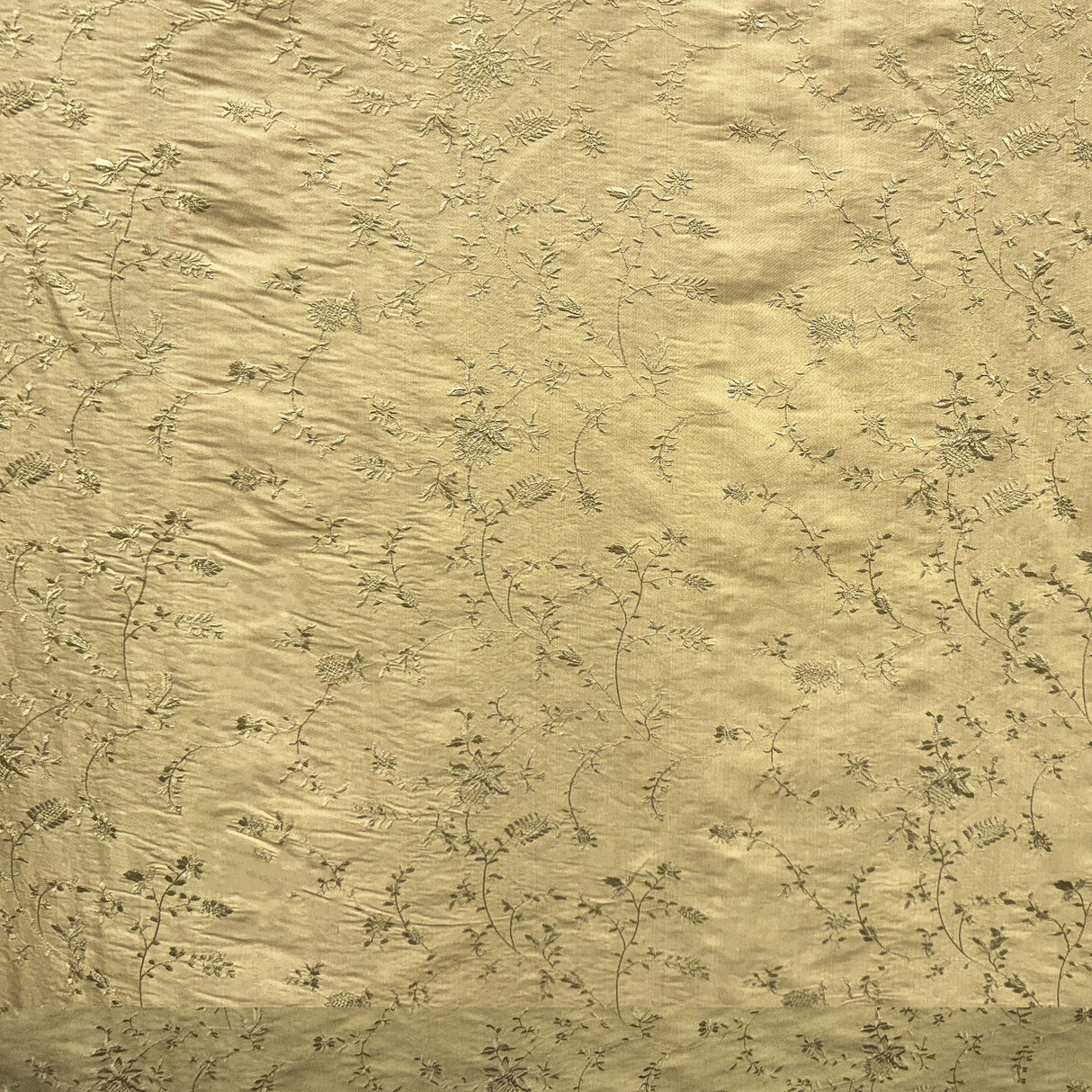 Cornelia Floral Embroidered Silk Fabric - Bamboo, Brass, Bronze, Fawn, Fire, Sand, Taupe, 54" Width (1 Yard)