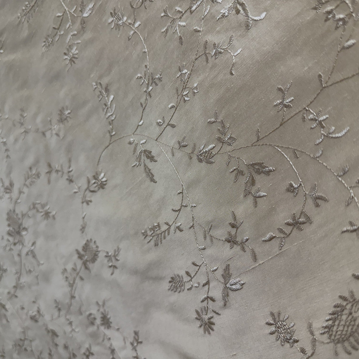 Cornelia Floral Embroidered Silk Fabric - Bamboo, Brass, Bronze, Fawn, Fire, Sand, Taupe, 54" Width (1 Yard)