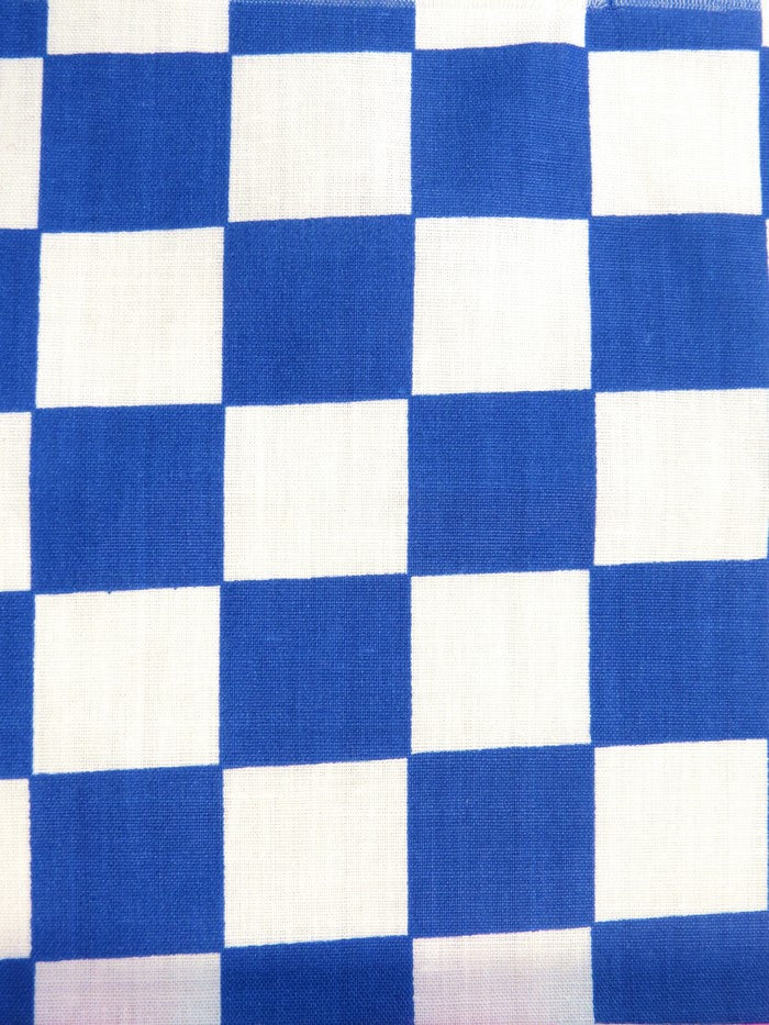 Poly Cotton Printed Square Checkered Fabric Royal White