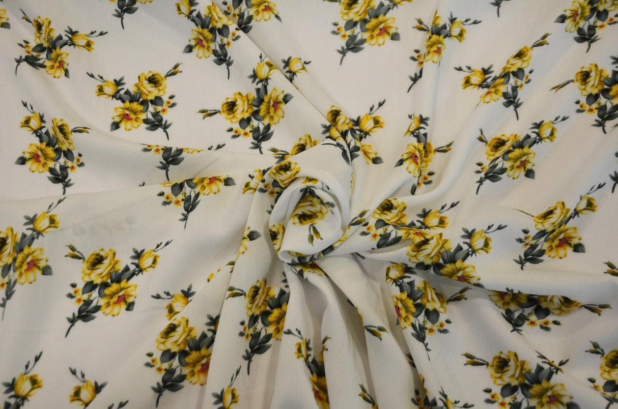 Love Flower Rayon Challis Fabric - Floral Print, 58/60" Width (1 Yard)