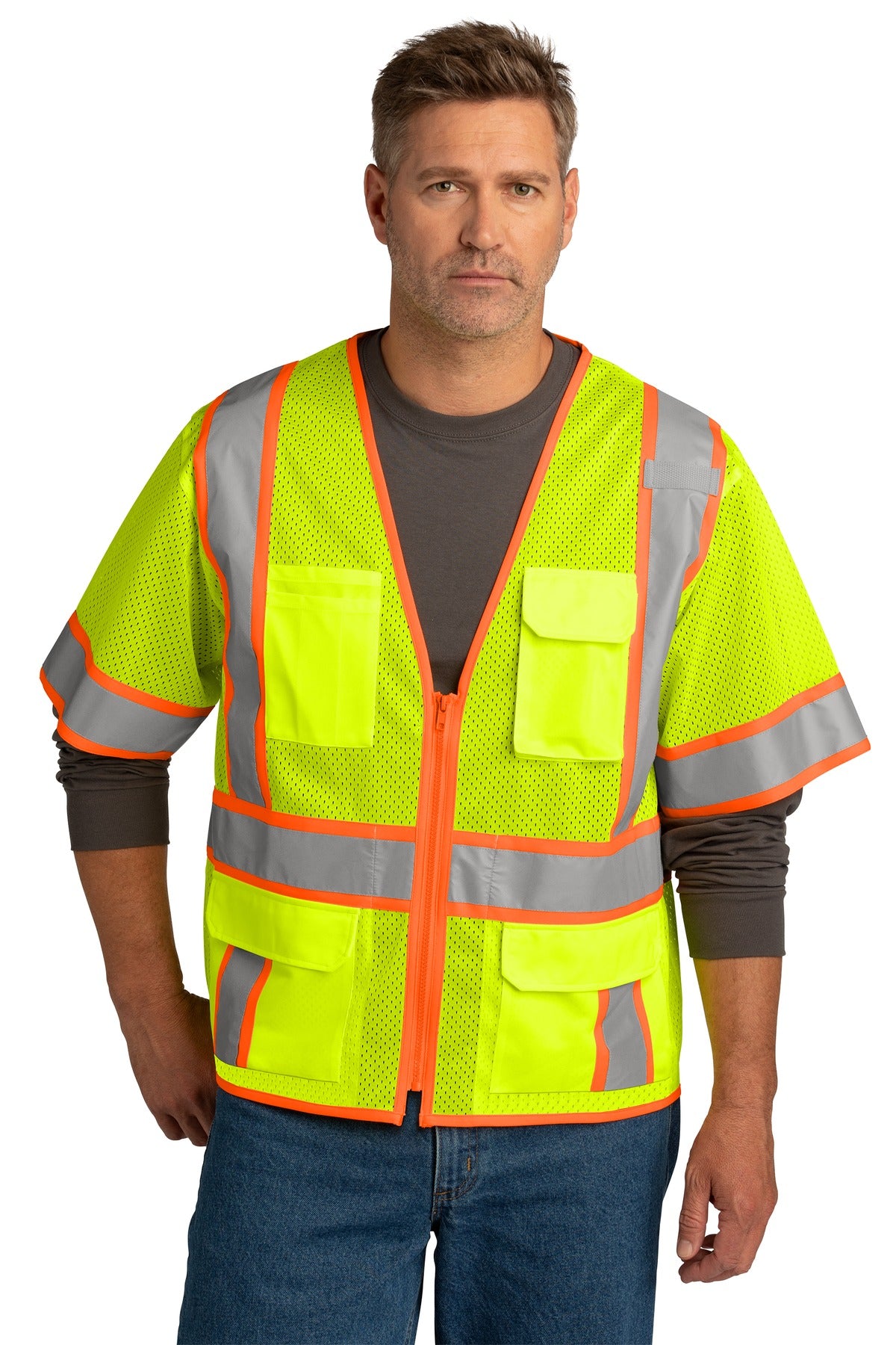 CornerStone ® ANSI 107 Class 3 Surveyor Mesh Zippered Two-Tone Short Sleeve Vest