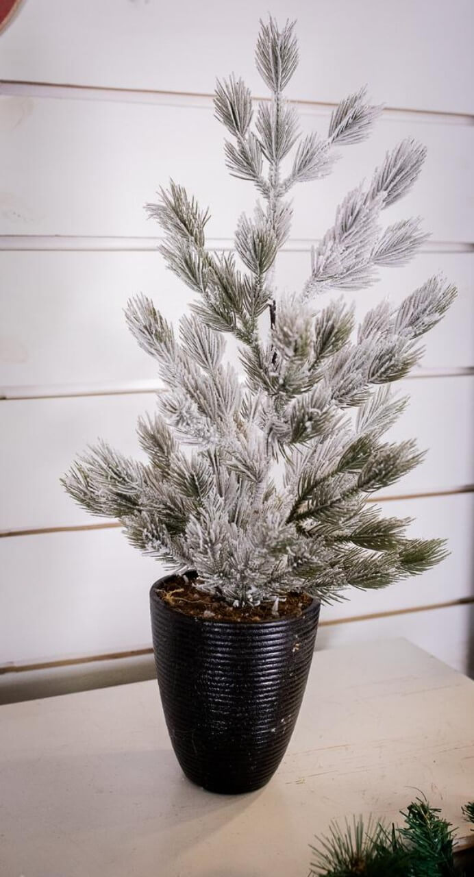 24" Snow Tree in Black Container