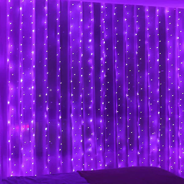 300 LED Curtain String Lights with Remote – Purple