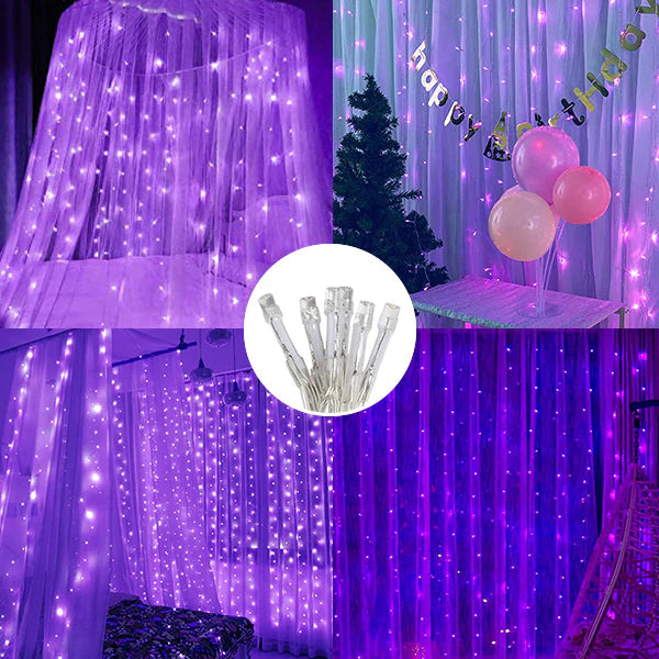 300 LED Curtain String Lights with Remote – Purple