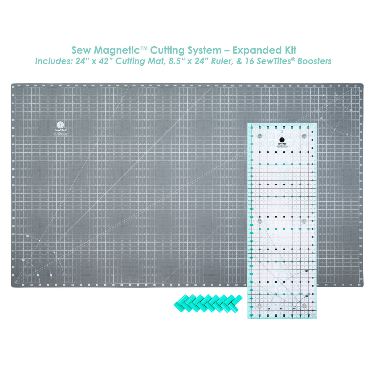 Sew Magnetic Cutting System Expanded Kit - Magnetic Cutting System, 24" X 42" Mat, 8.5" X 24" Ruler, 16 Boosters (1 Kit)