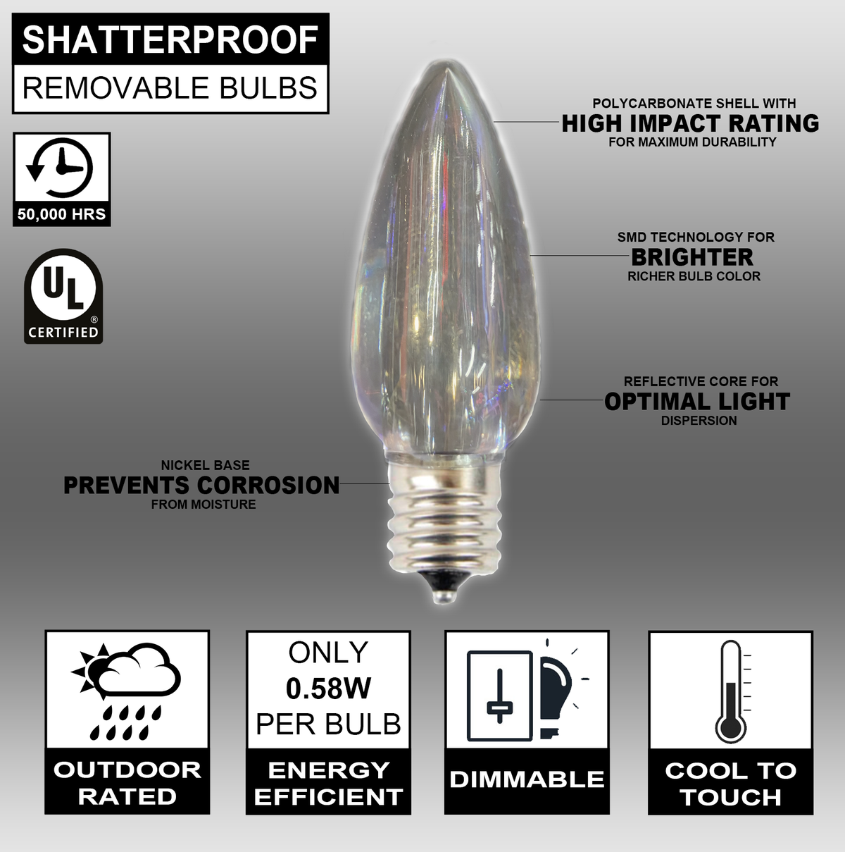 C9 Wonderful LED SMD Bulb (25 bulbs/bag) - Smooth, Warm White