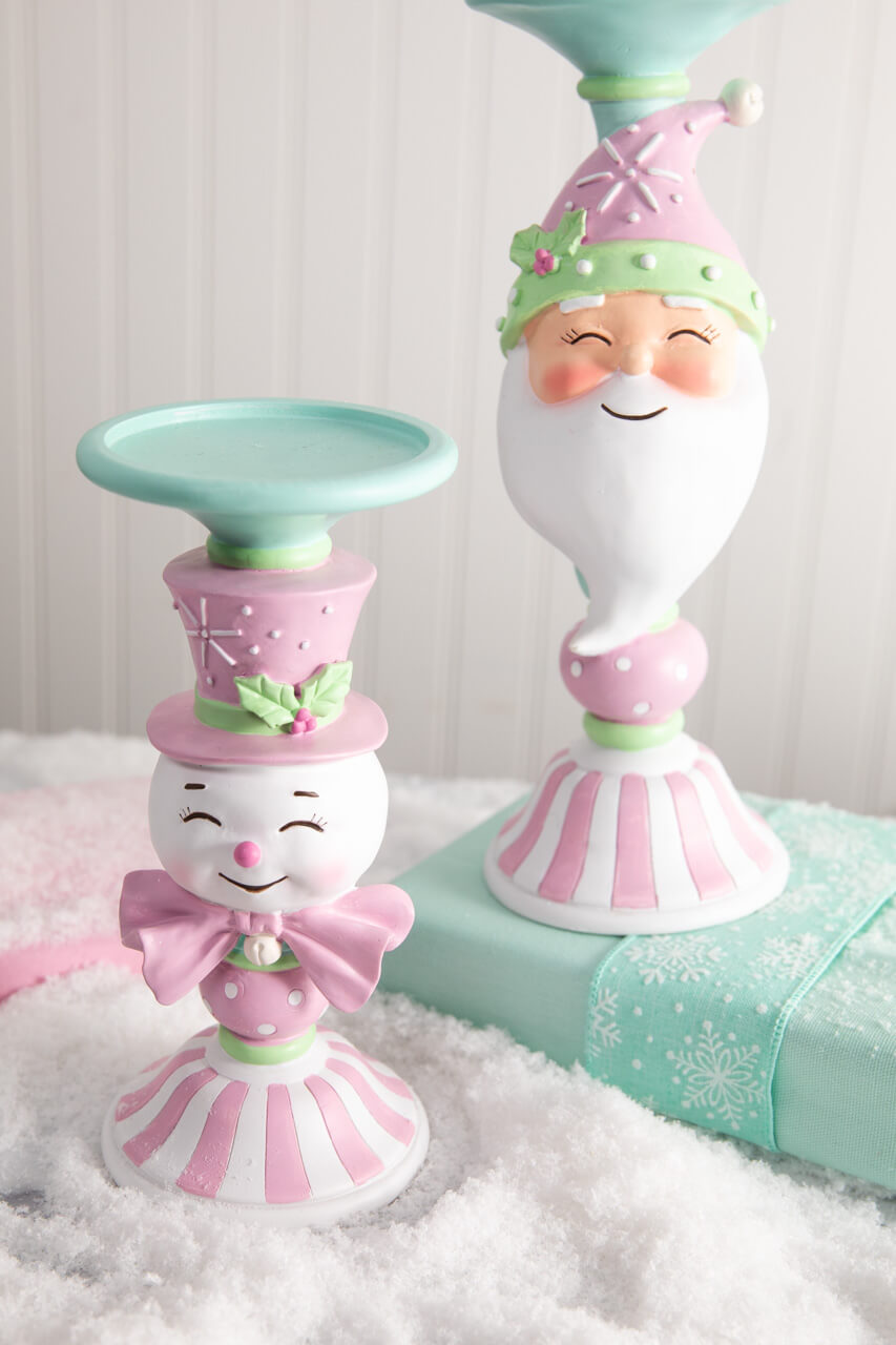 12” Resin Candy Santa Candle Stand - Peppermint