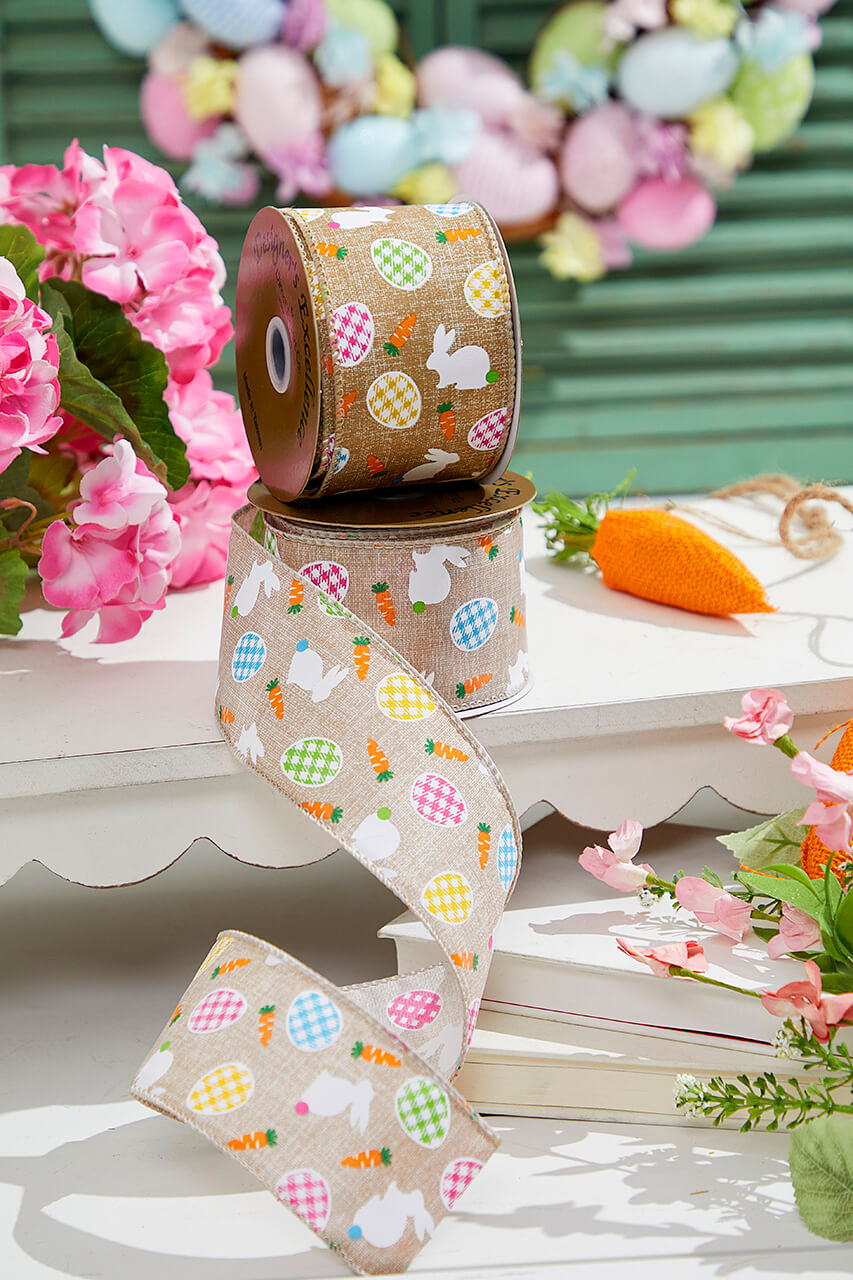 2.5" x 10 Yard Dark Canvas Rabbit Eggs Ribbon