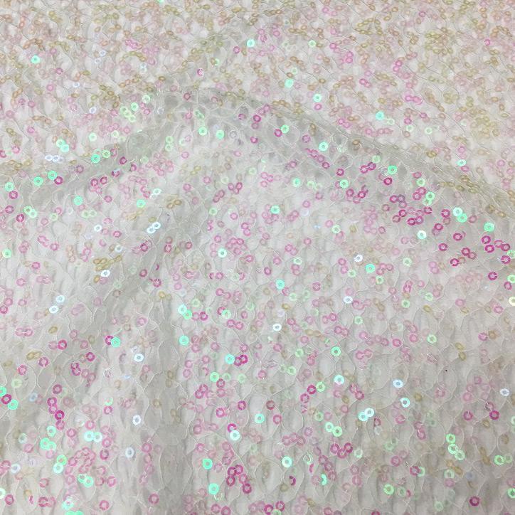 Cersei Stretch Lace Sequin Fabric - Black/Black, Nude/Copper, White/Pearl, 56" Width (1 Yard)