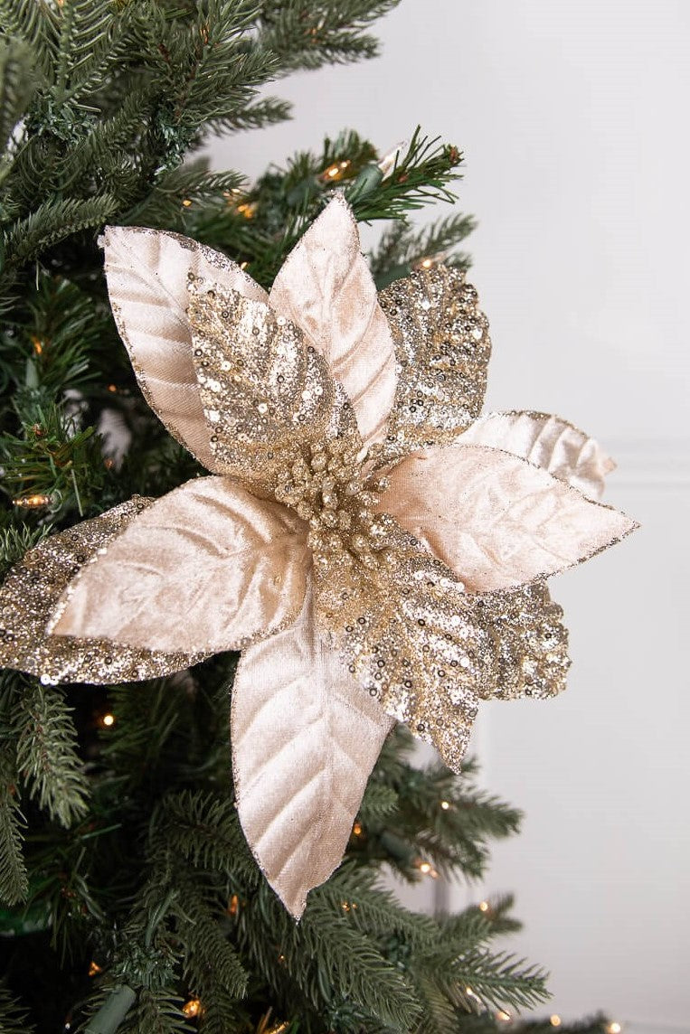 24” x 12" Champagne Glitter Poinsettia
