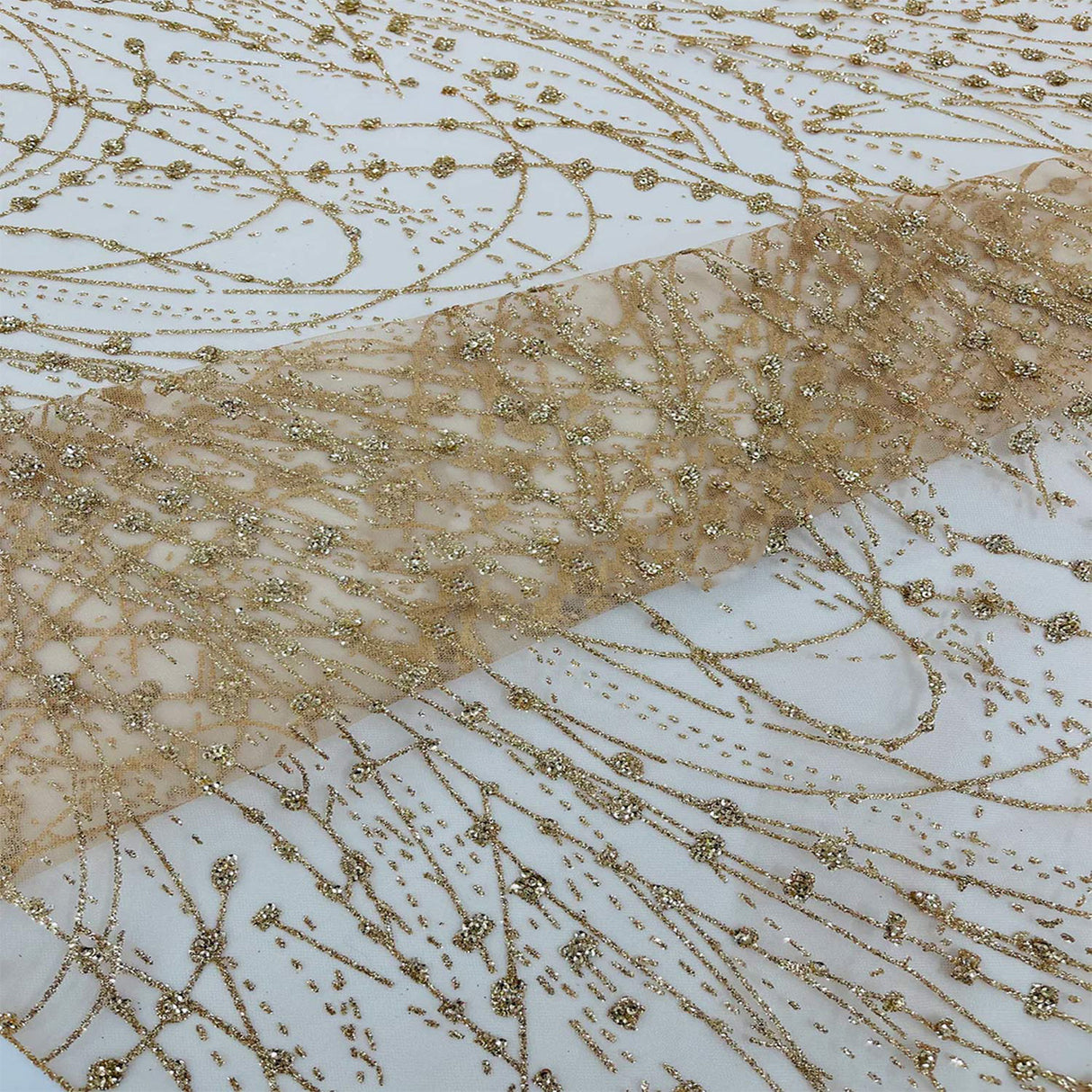 Galaxy Glitter Design Mesh Lace Polyester Fabric - Glitter Galaxy Pattern, 52-54" Width (1 Yard)
