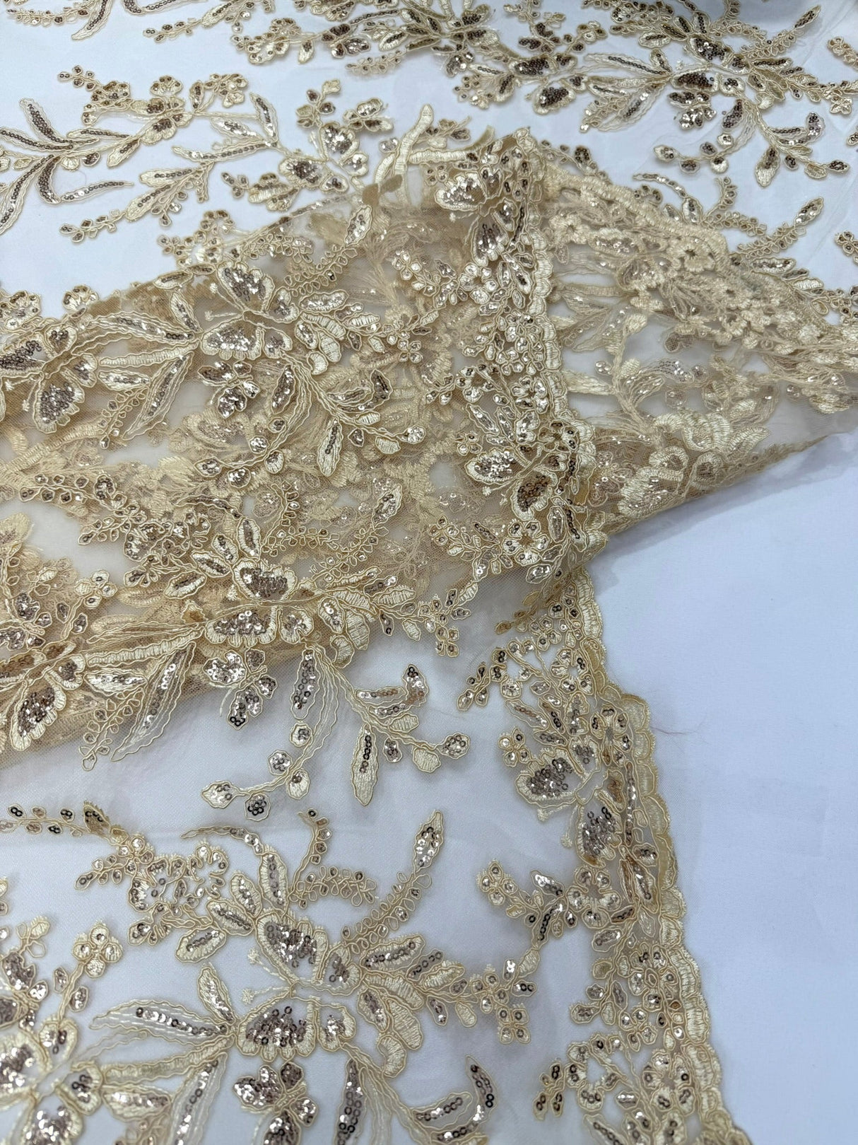 Butterfly Corded Lace Fabric - Butterfly Embroidery, Metallic Sequins, 54" Width (1 Yard)