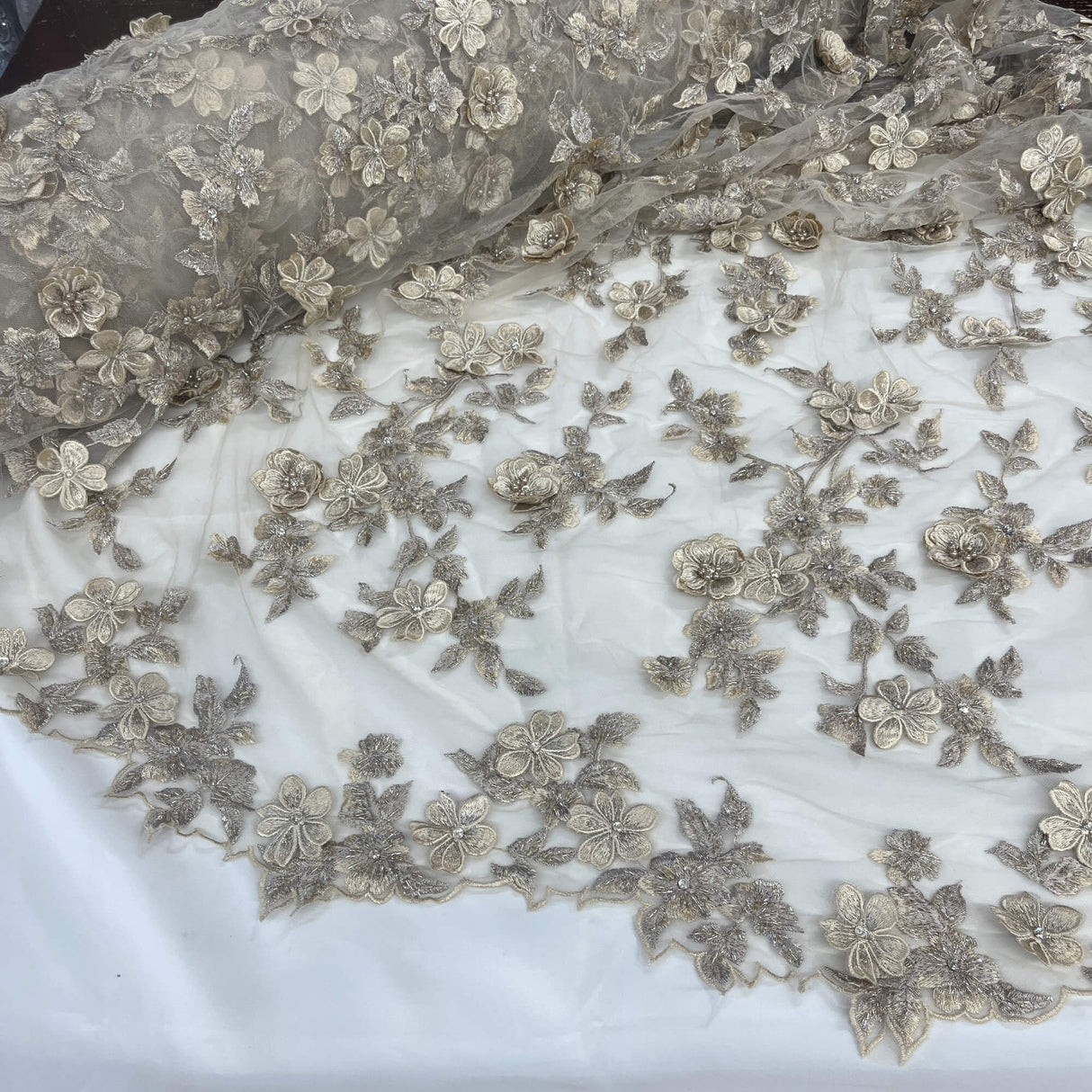 3D Beaded Floral Lace Fabric