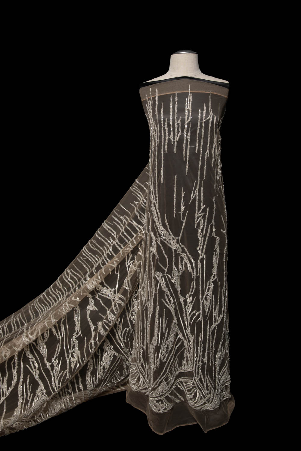 1 Yard Elegant Sequined Embroidered Soft Tulle Lace Fabric, 52" Wide for Dresses & Decor