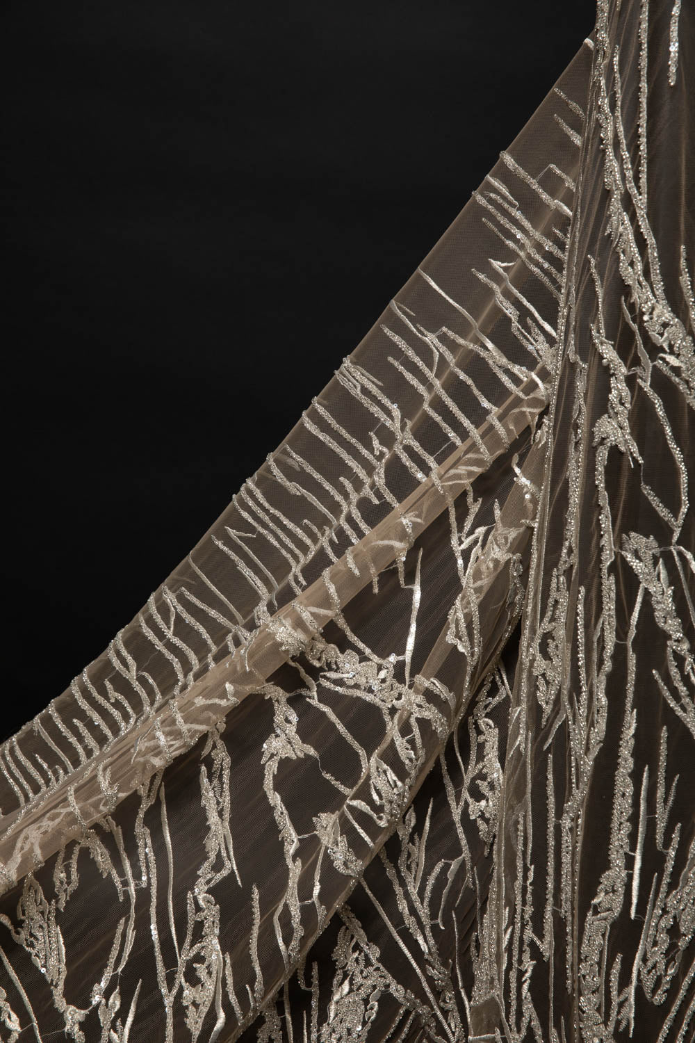 1 Yard Elegant Sequined Embroidered Soft Tulle Lace Fabric, 52" Wide for Dresses & Decor