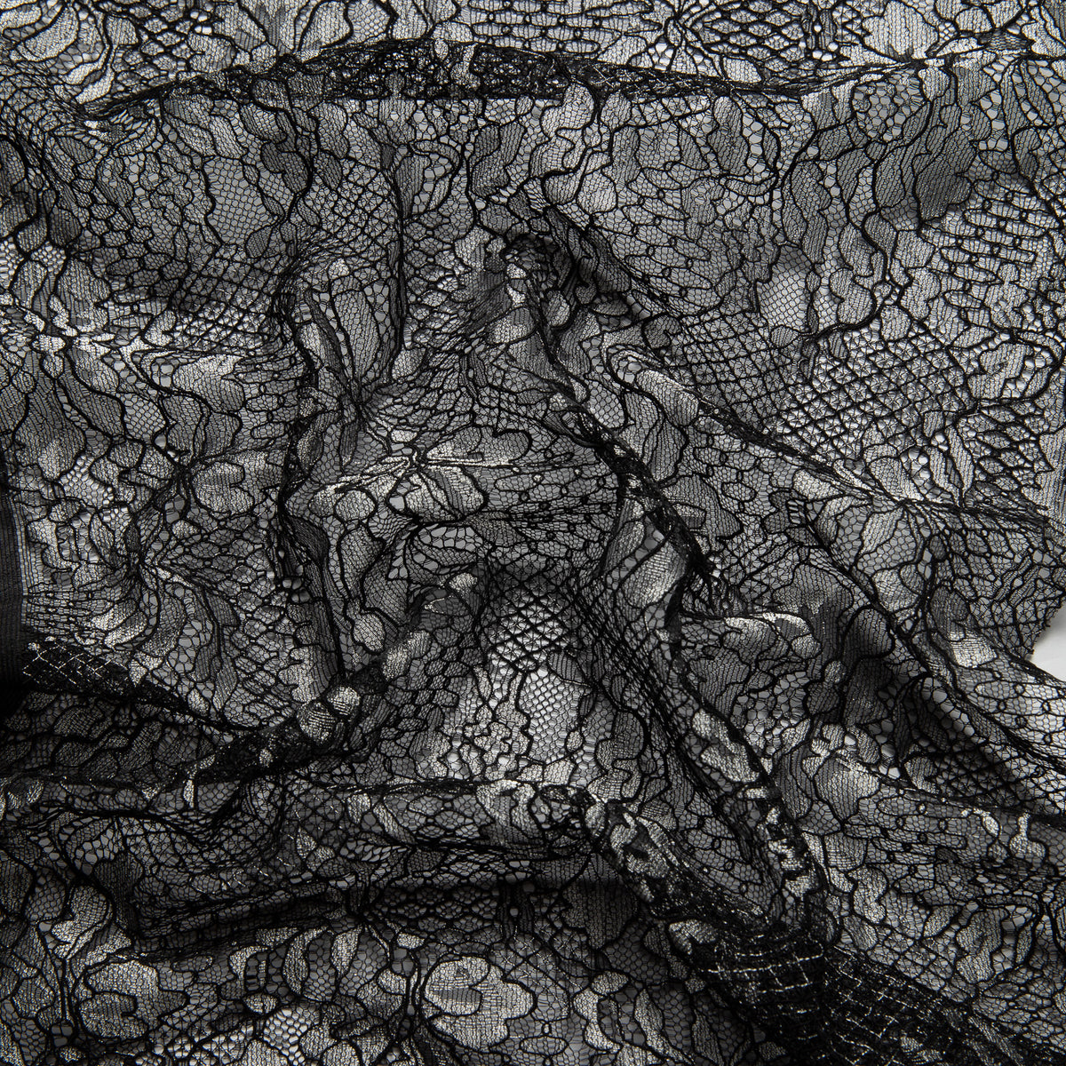 1 Yard Chantilly Lace Fabric Embroidered with Cord and Exquisite Floral Pattern, 56" Wide